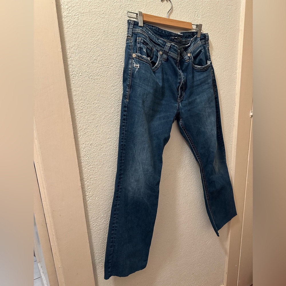 Silver Men’s Zac Blue Jeans Distressed Medium Wash Waist 36